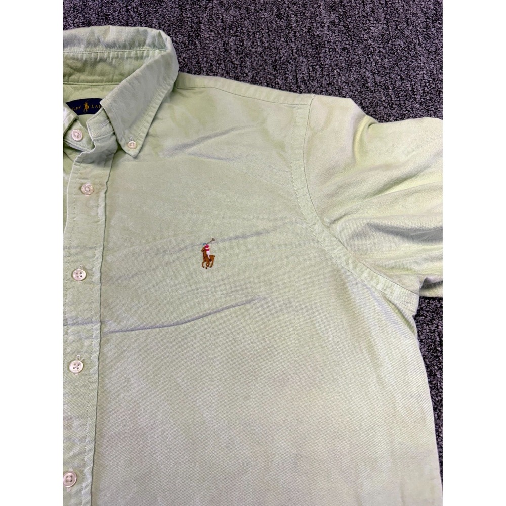 Ralph Lauren Button Down Mens Large Green Short Sleeve Cotton Logo Shirt - Picture 5 of 16